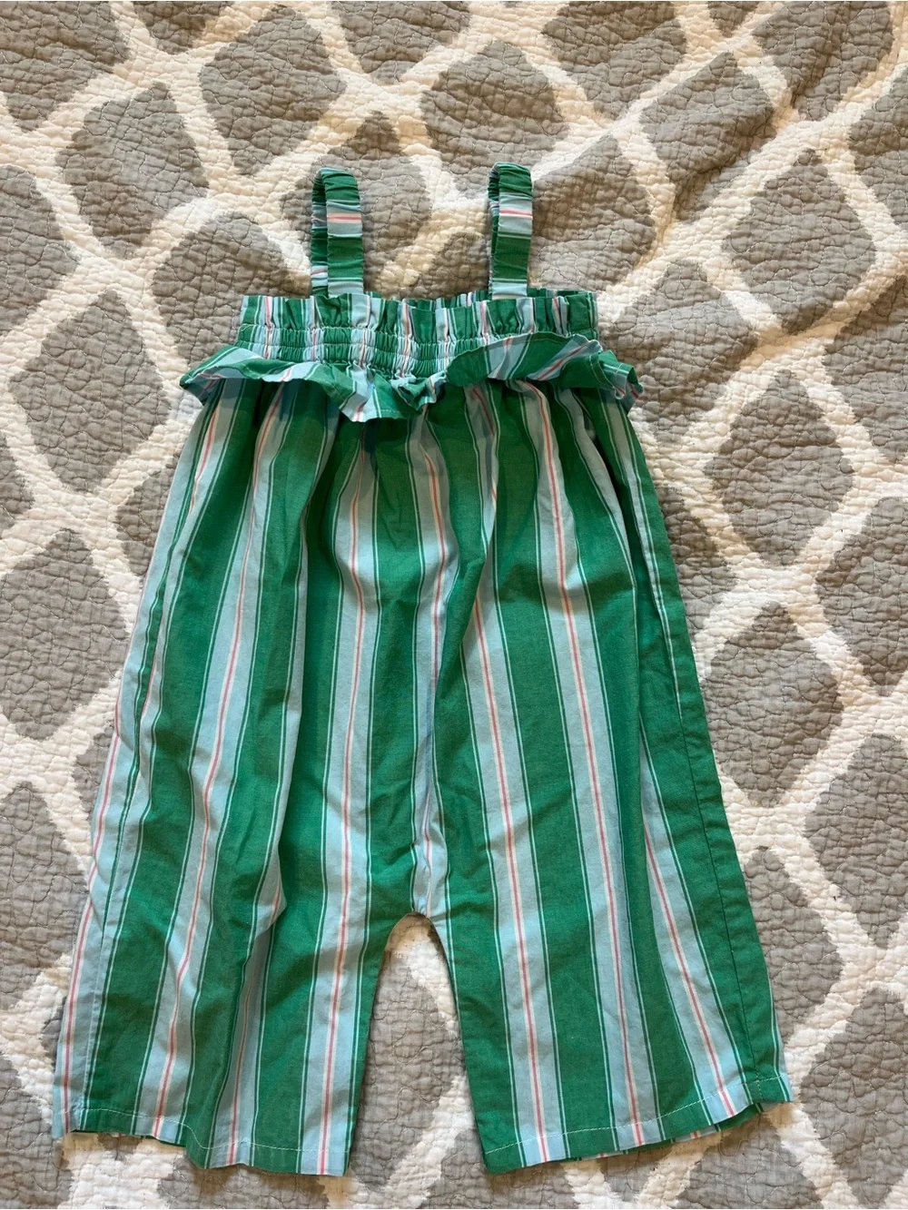Baby GAP 100% Cotton Green Striped Girls' Ruffle Strap Jumper